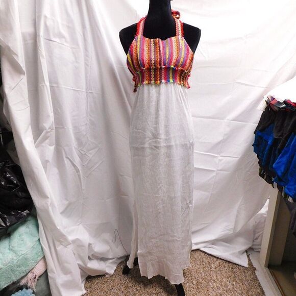 Anthropologie S Dee Elle Cotton Embroidered Tie Back Maxi Dress NEW - Picture 1 of 4